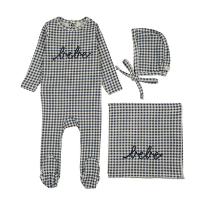 Lilette Gingham Bebe Layette Set - Off Navy
