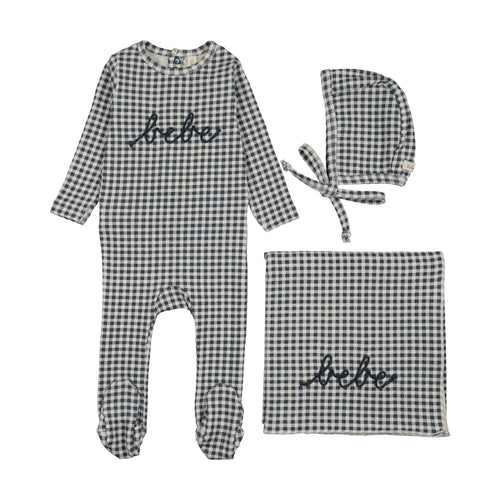 Lilette Gingham Bebe Layette Set - Off Navy