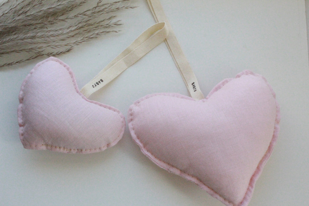 Babyo Mini Stictched Linen Heart Plushie - Light Pink