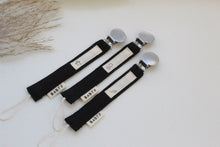 Load image into Gallery viewer, Babyo Linen Pacifier Clip Paper Plane Label - Black