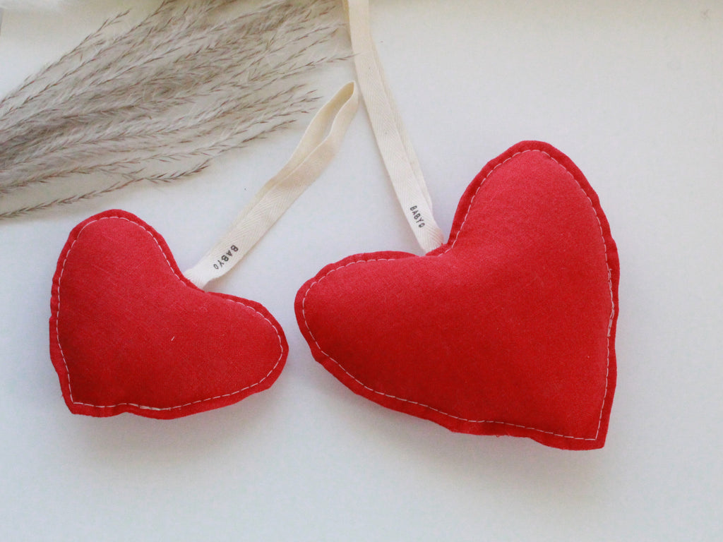 Babyo Mini Stictched Linen Heart Plushie - Red