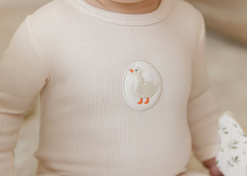 Mon Tresor Little Duckling Footie And Hat - Ivory/Pink