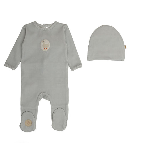Mon Tresor Little Duckling Footie And Hat - Ivory/Blue