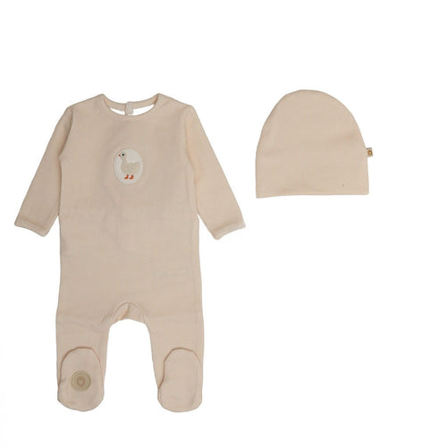Mon Tresor Little Duckling Footie And Hat - Ivory/Pink