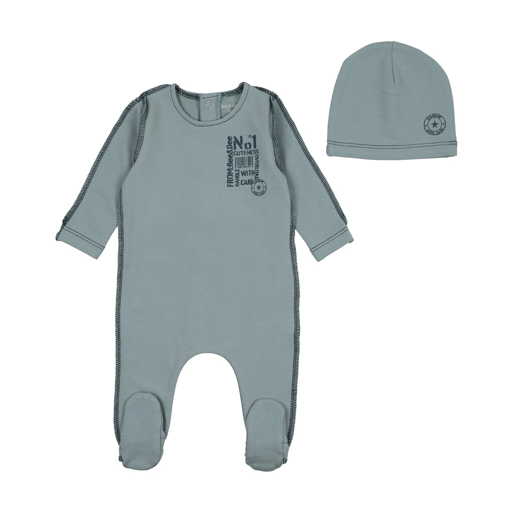 Bee & Dee Little Imprint Footie And Beanie - Antique Blue