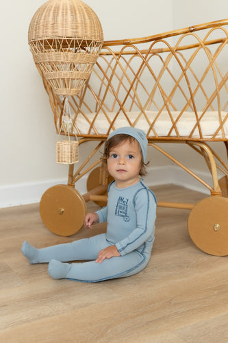 Bee & Dee Little Imprint Footie And Beanie - Antique Blue