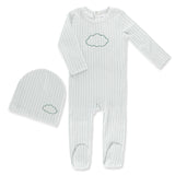 Little Label Cloud Herringbone Baby Footie & Hat Set - Light Blue