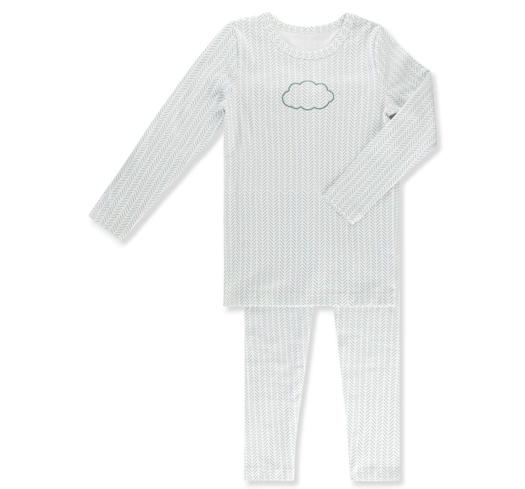 Little Label Cloud Herringbone Pajama - Light Blue