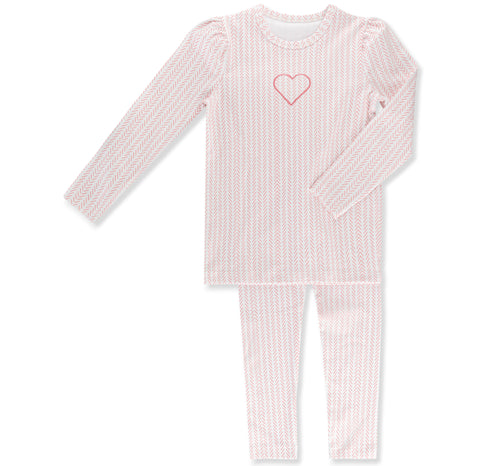 Little Label Heart Herringbone Pajama - Pink
