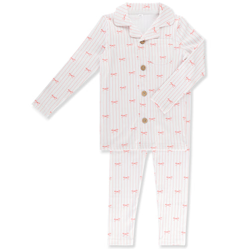 Little Label Pink Bow Print Grandpa Pajama - Pink