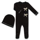Little Label Black Weekend Footie & Hat Set with  Bows