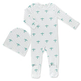 Little Label Blue Airplane Printed Footie & Hat Set - Light Blue
