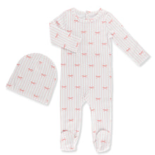 Load image into Gallery viewer, Little Label Pink Bows Printed Footie &amp; Hat Set - Pink