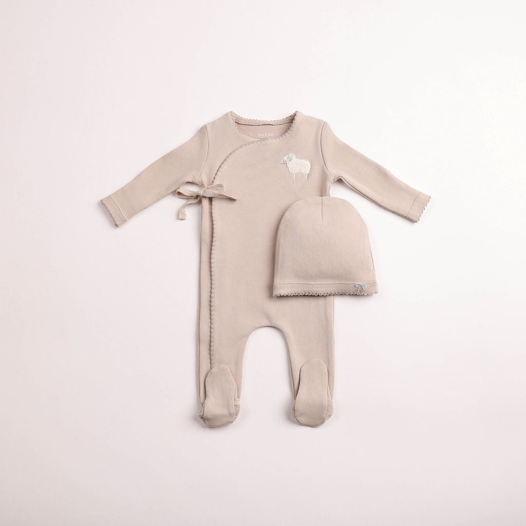 Bee & Dee Little Lamb Footie And Beanie - Coffee