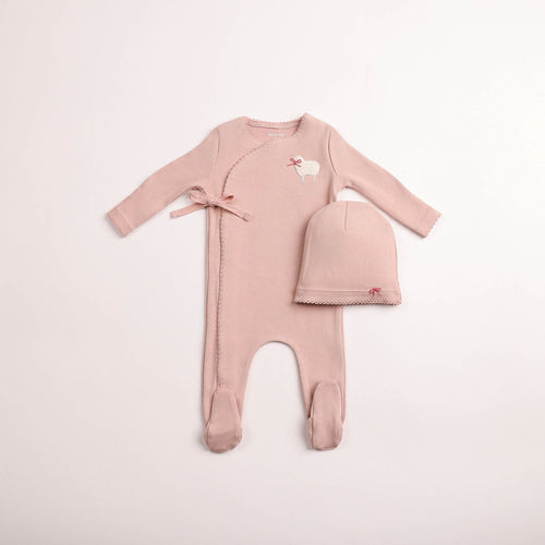 Bee & Dee Little Lamb Footie And Beanie - Tea Rose