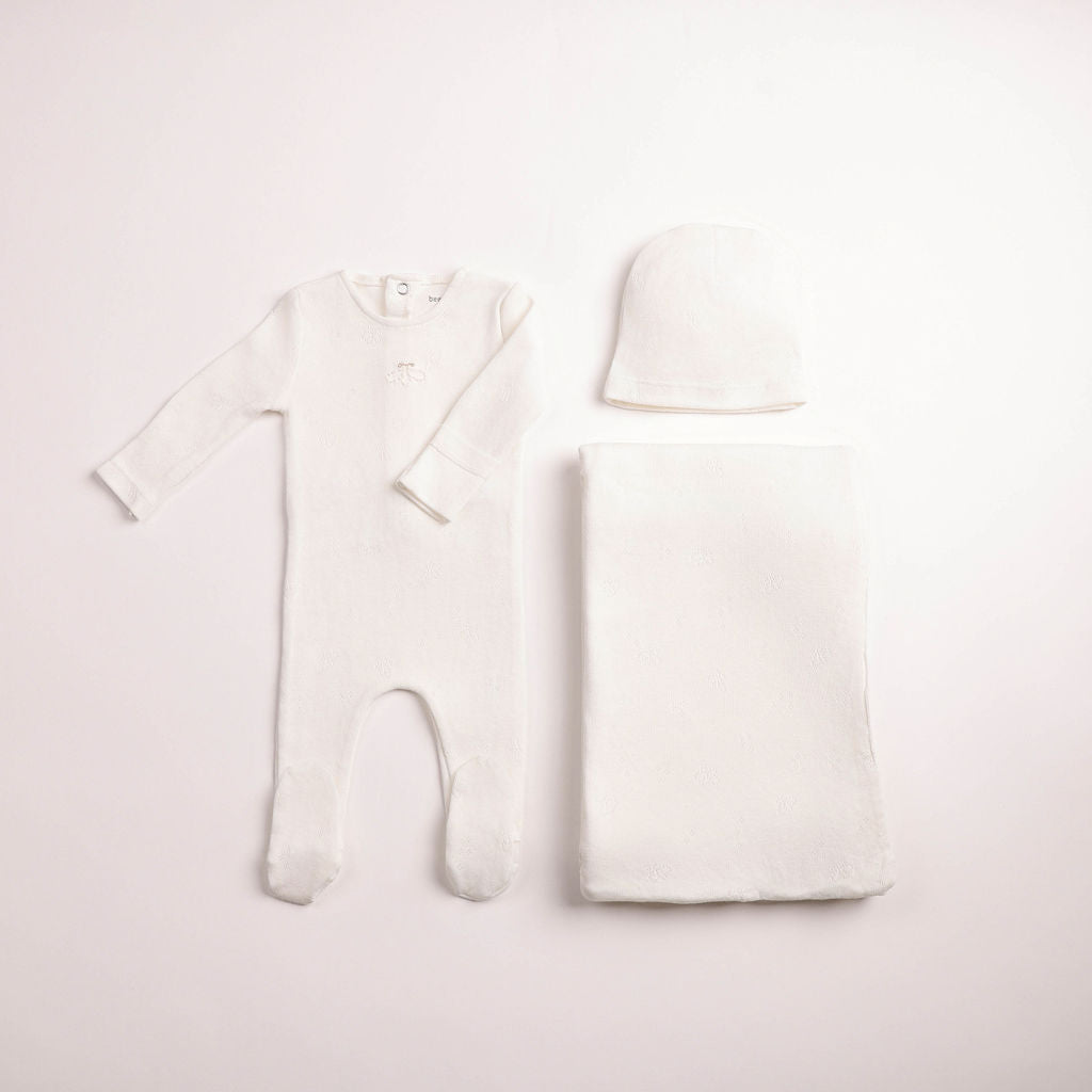 Bee & Dee Boys Little Wings Pointelle Layette Set - Chalk White