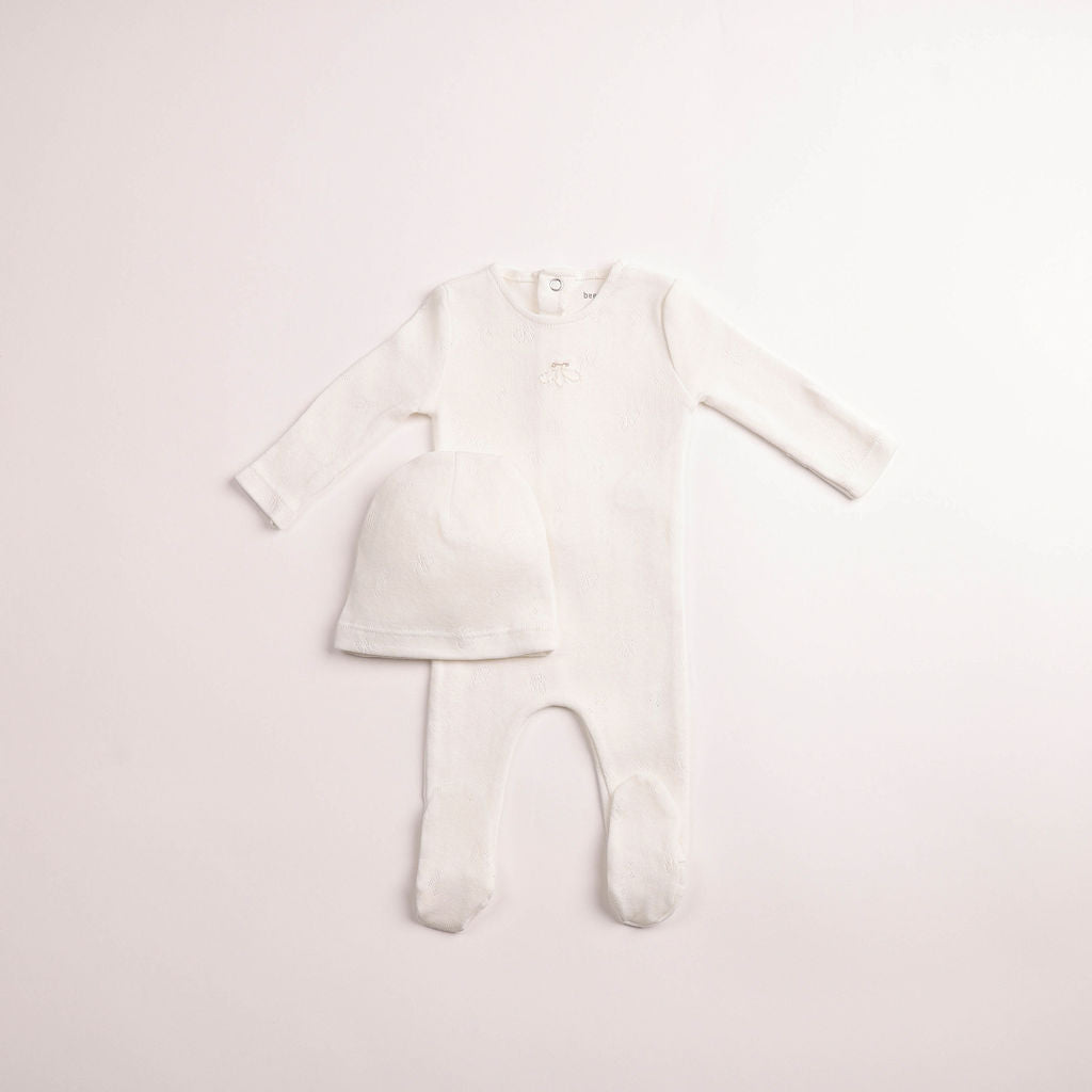 Bee & Dee Boys Little Wings Pointelle Footie And Beanie - Chalk White