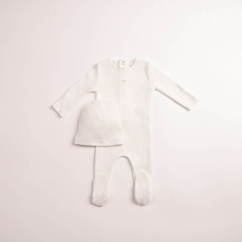 Bee & Dee Boys Little Wings Pointelle Footie And Beanie - Chalk White