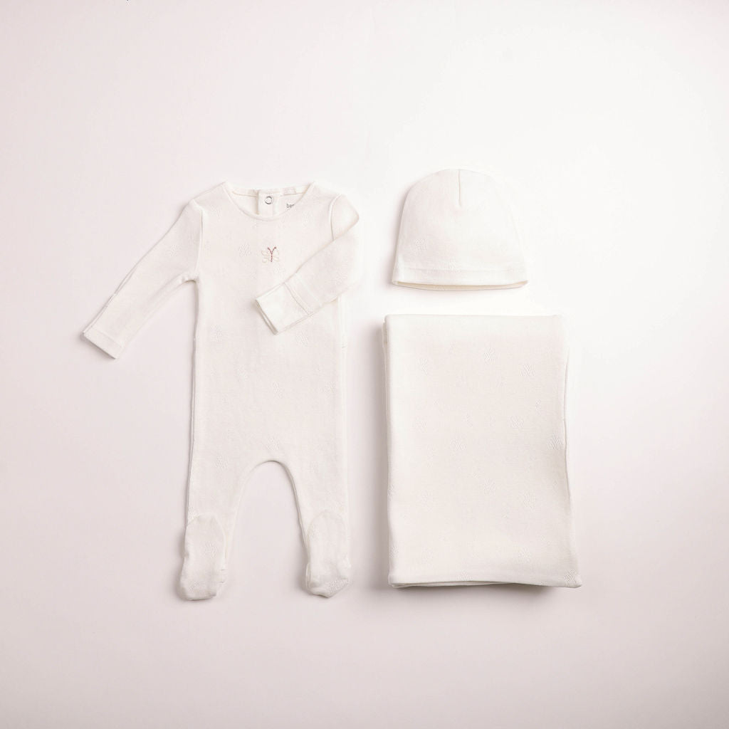 Bee & Dee Girls Little Wings Pointelle Layette Set - Chalk White