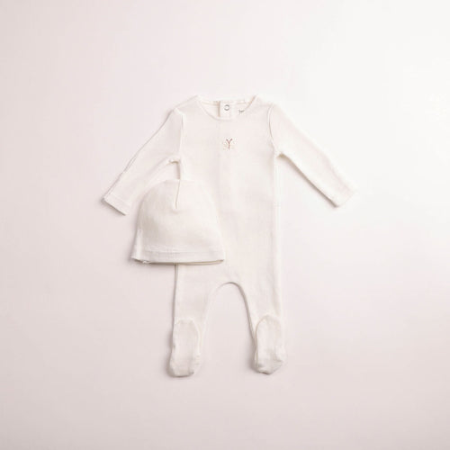 Bee & Dee Girls Little Wings Pointelle Footie And Beanie - Chalk White