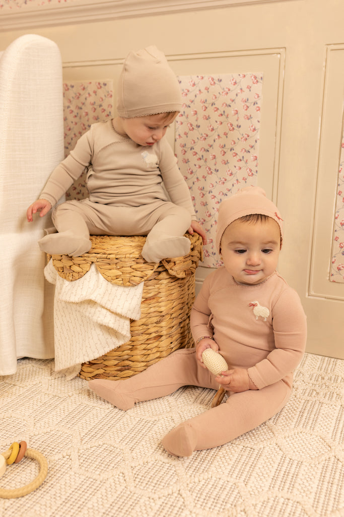 Bee & Dee Little Lamb Footie And Beanie - Tea Rose