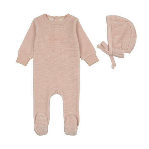 Lil Legs Velour Stripe Footie And Bonnet - Pink Stripe