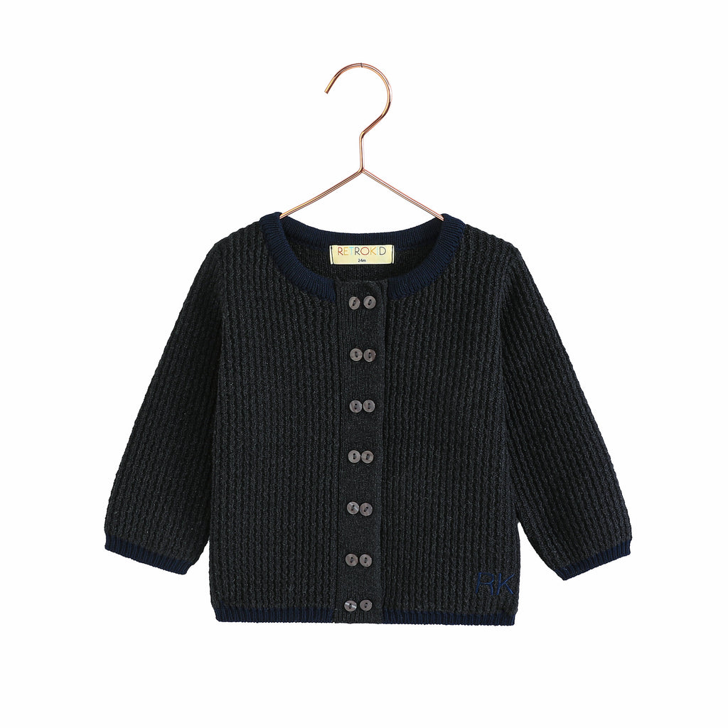 Retro Kid Lucas Boy Knit Cardigan Sweater - Grey/Navy
