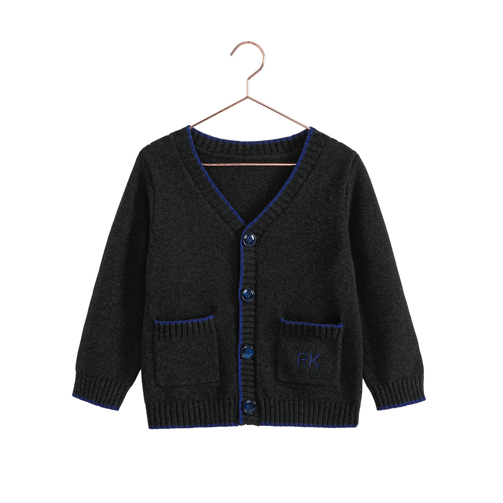Retro Kid Lucas Boys Cardigan Sweater - Grey/Navy