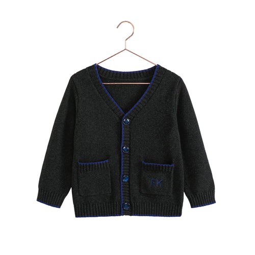 Retro Kid Lucas Boys Cardigan Sweater - Grey/Navy