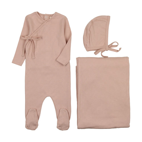 Mema Knits Pointelle Heart 3PC Set - Pale Pink