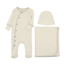 Load image into Gallery viewer, Mema Knits Side Snap Contrast 3PC Set - Cream/Blue