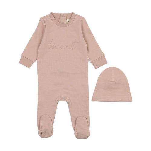 Mema Knits Sweatshirt Logo Footie + Beanie - Pink