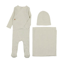 Load image into Gallery viewer, Mema Knits Striped Side Button 3PC Set - Cream/Powder Blue