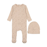 Mema Knits Floral Footie + Beanie - Floral Pink