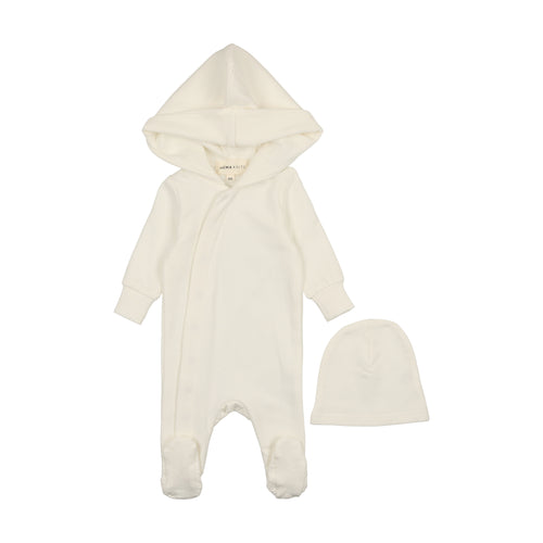 Mema Knits Hooded Footie + Beanie - Winter White