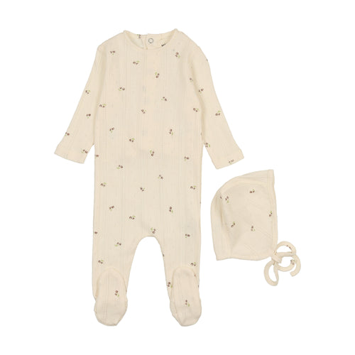 Mema Knits Cherry Pointelle Footie + Beanie - Brown