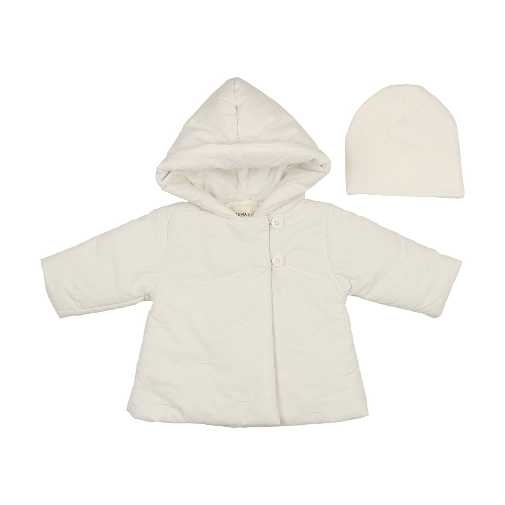 Mema Knits Embroidered Baby Jacket + Beanie - Winter White