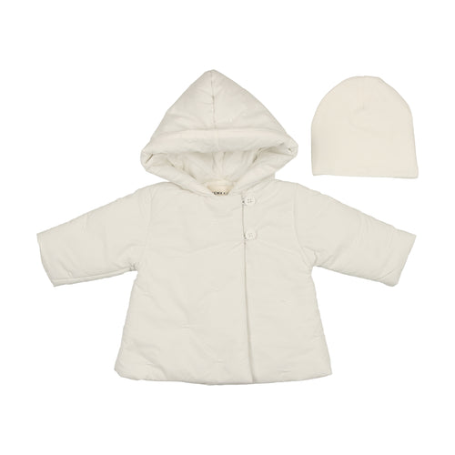 Mema Knits Embroidered Baby Jacket + Beanie - Winter White