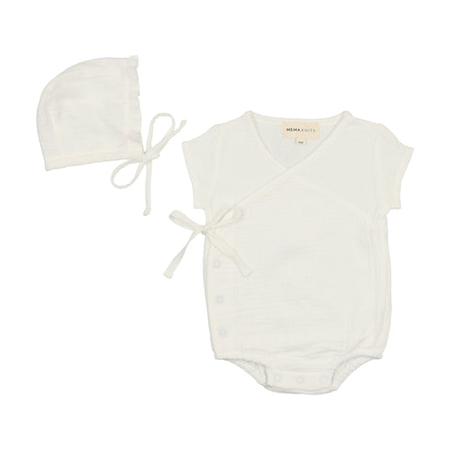 Mema Knits Romper + Bonnet - Winter White