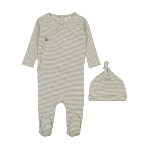 Mema Knits The Striped Footie & Beanie - Marshmallow Green