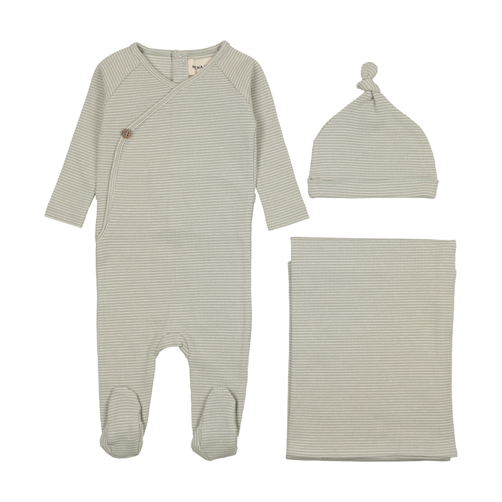 Mema Knits Thin Striped 3PC Set - Marshmallow/Green