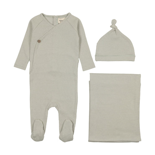 Mema Knits Thin Striped 3PC Set - Marshmallow/Green