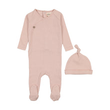 Load image into Gallery viewer, Mema Knits The Striped Footie &amp; Beanie - Marshmallow/Rose