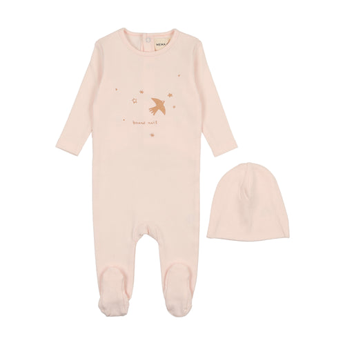 Mema Flying Bird Footie & Beanie - Pink
