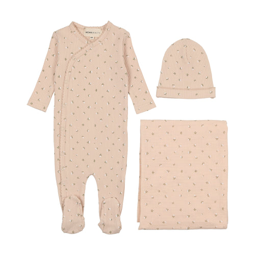 Mema Printed Side Snap 3PC Layette Set - Tulip Print