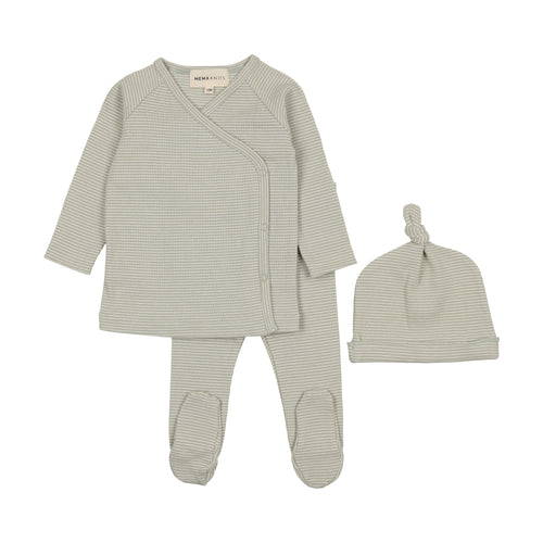 Mema Striped 2PC Wrap & Beanie - Winter White/Mint Green