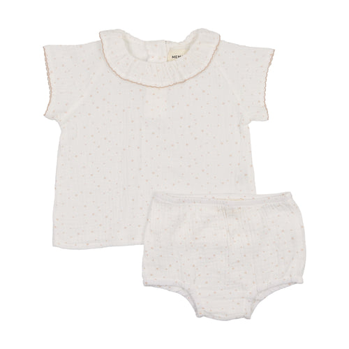 Mema Gauze Collared Shirt + Bloomer - White Rose