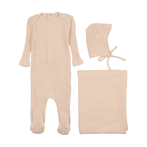 Mema Picot Edge Textured 3PC Layette Set - Peach Dust