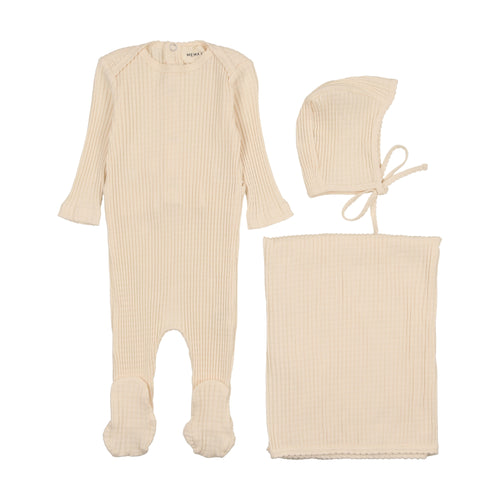 Mema Picot Edge Textured 3PC Layette Set - Cream