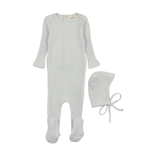 Mema Picot Edge Textured Footie & Beanie - Blue